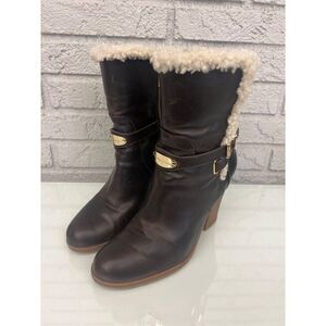 Michael Kors Lizzie Women Brown Distressed Leather Shearling Lined Booties Size